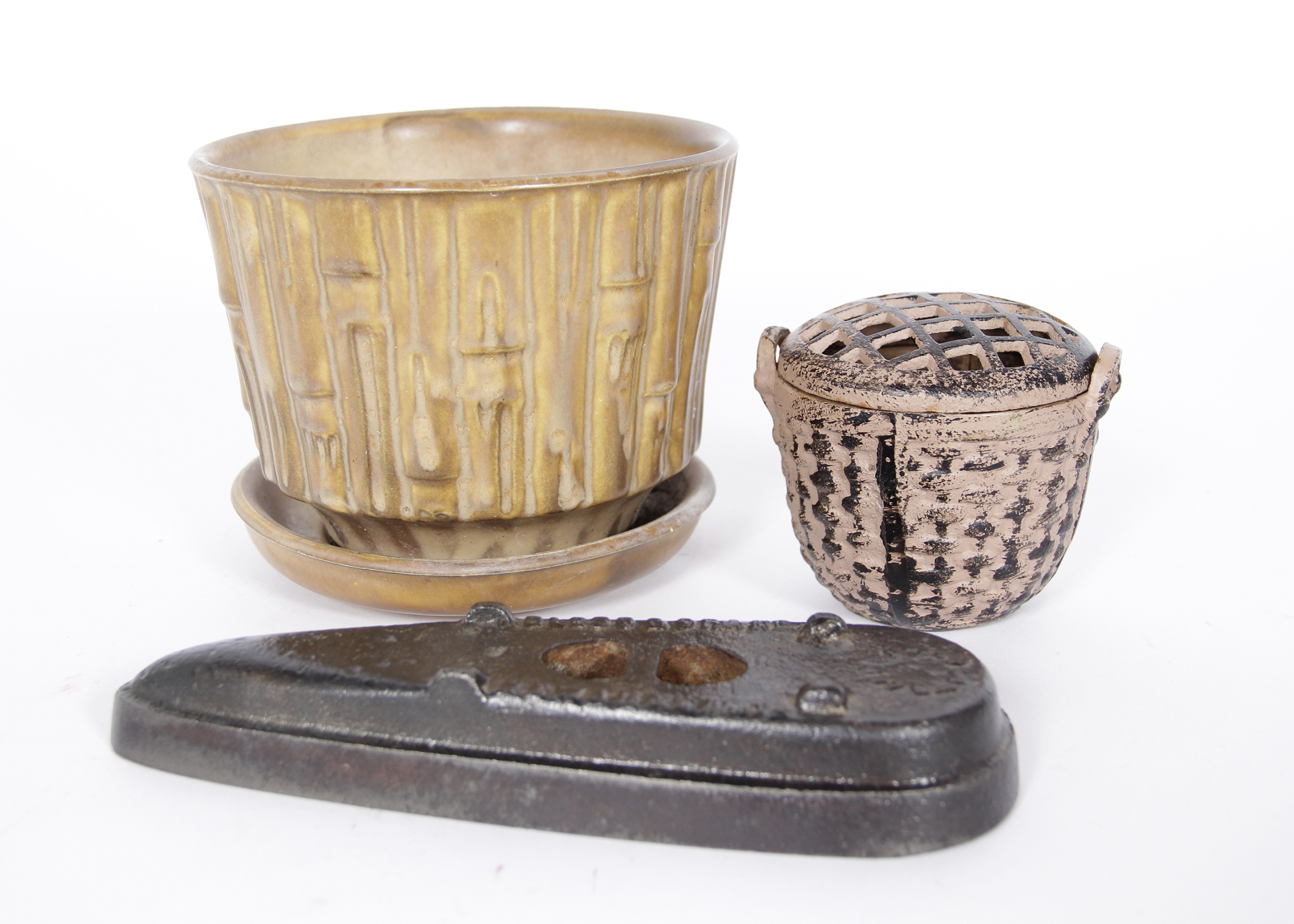 Iron Basket Frog, McCoy Planter and Iron