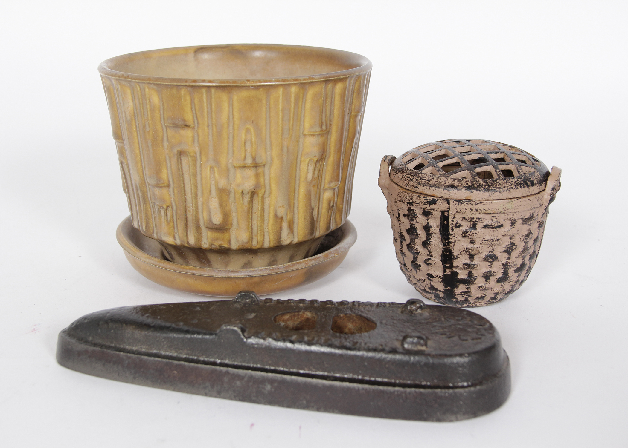Iron Basket Frog, McCoy Planter and Iron