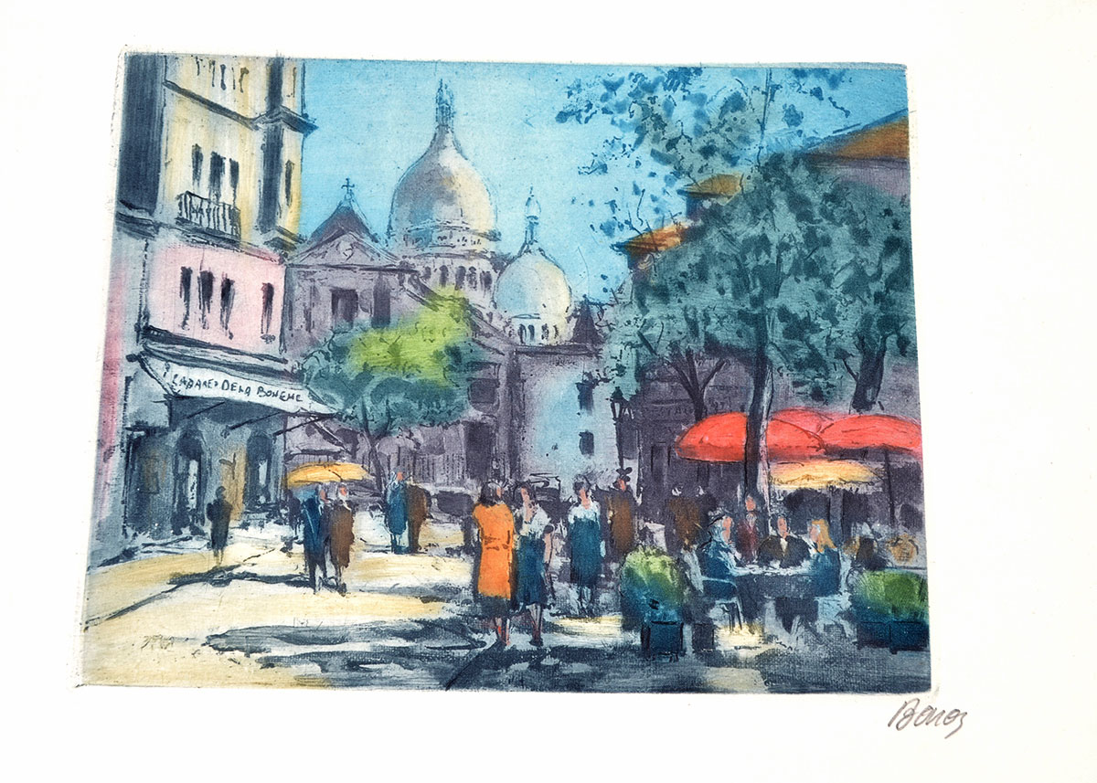 Vintage Hand Colored Etchings by Marcel Julien Baron