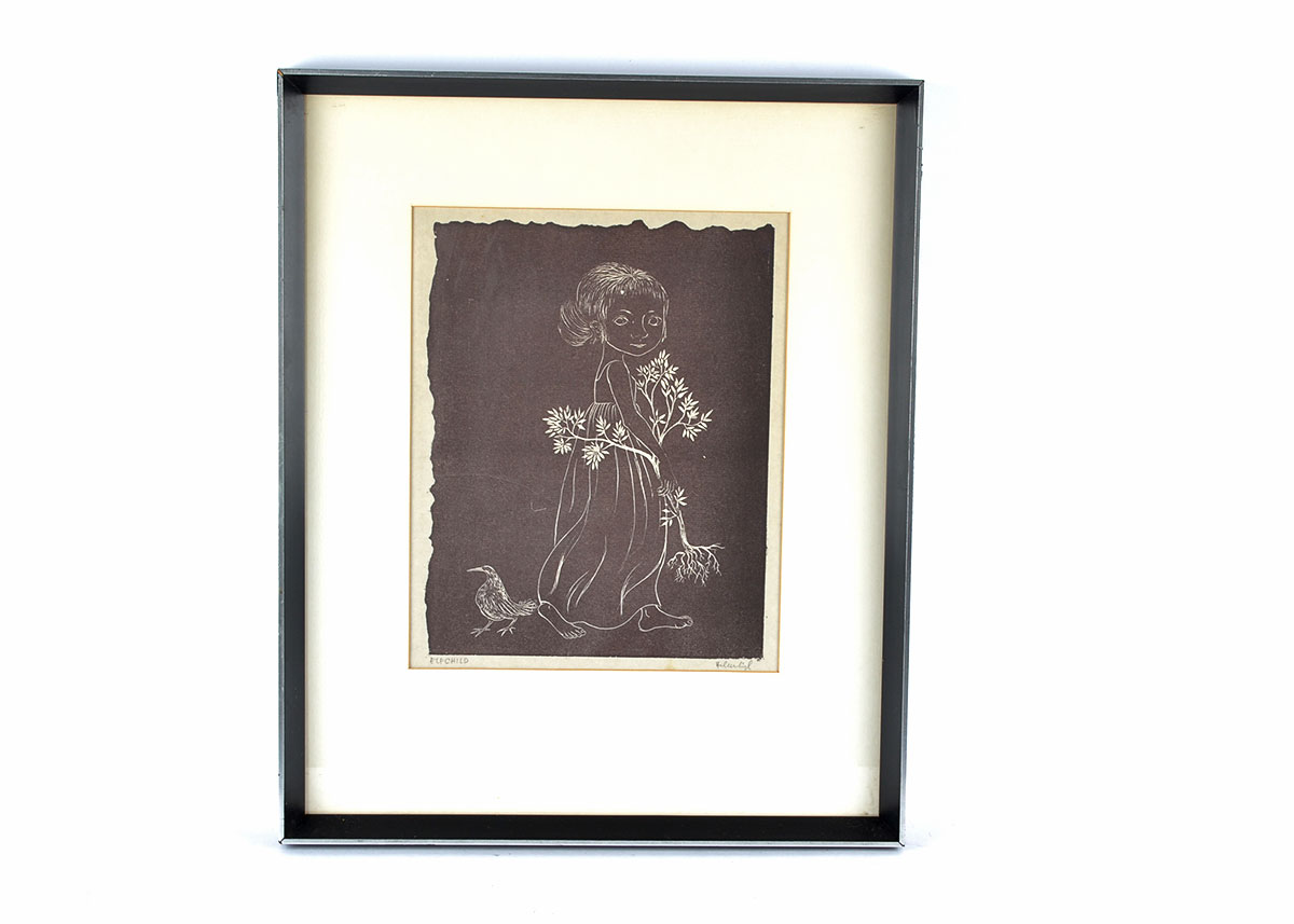 Original "Elf Child" Linocut Print by Helen Lijl