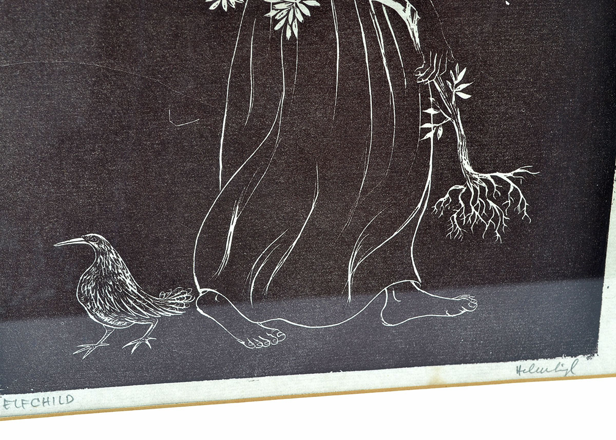 Original "Elf Child" Linocut Print by Helen Lijl