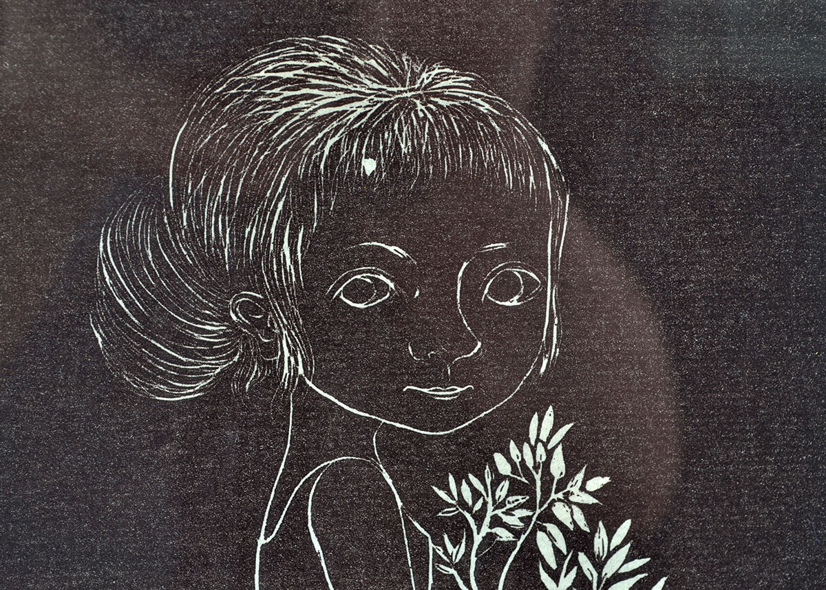 Original "Elf Child" Linocut Print by Helen Lijl