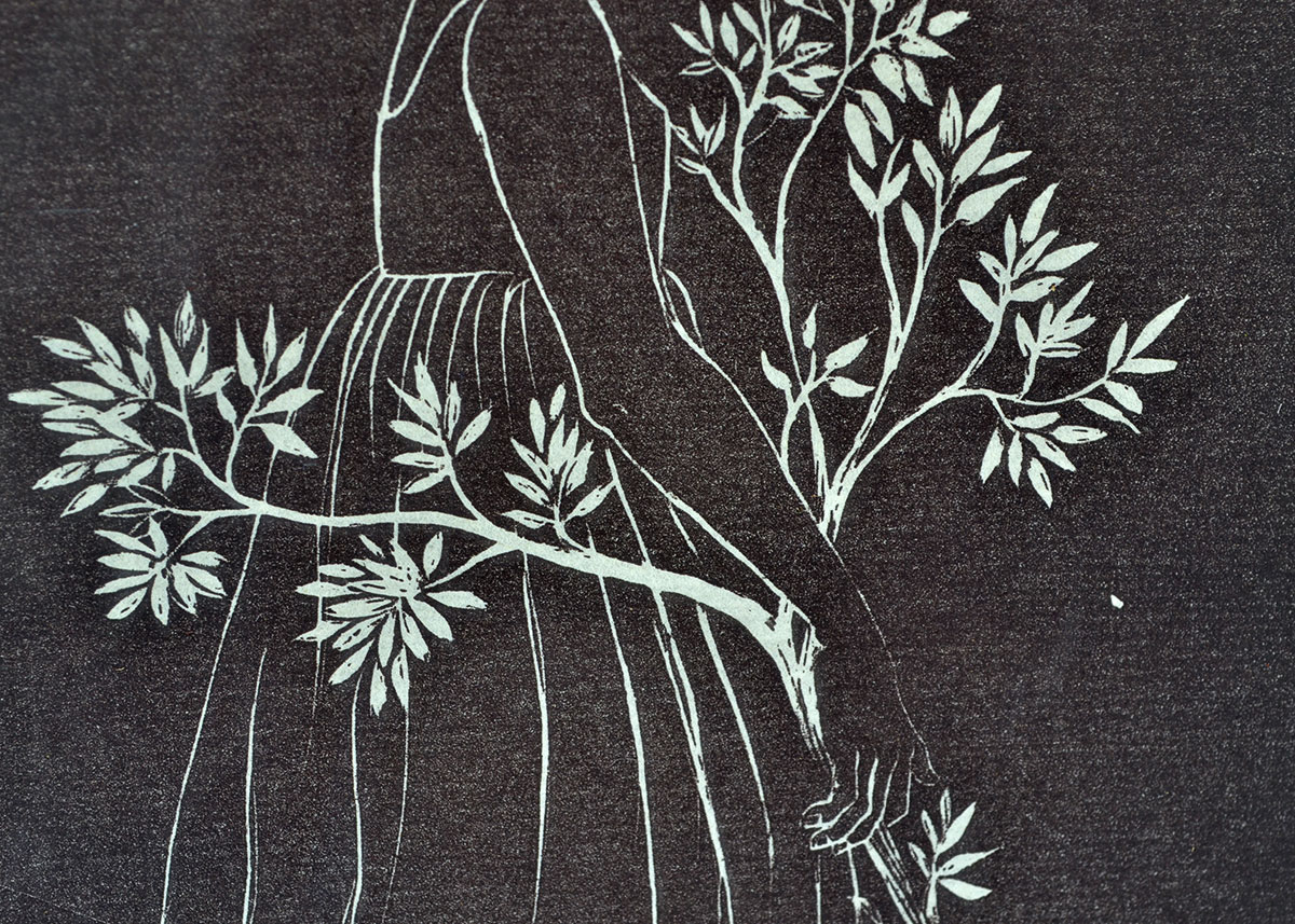 Original "Elf Child" Linocut Print by Helen Lijl