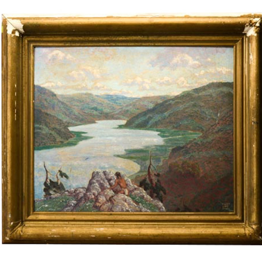 Original Walter King Stone Landscape Painting Circa 1944