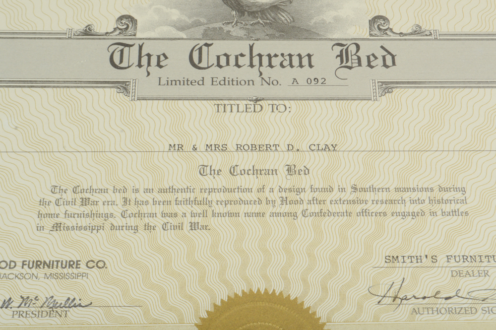 Historic Reproduction Full Size Mahogany Cochran Bed