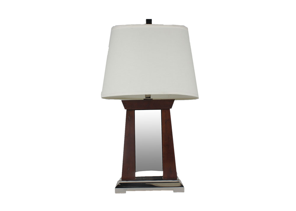 Modern Contemporary Mirrored Wood Pillar Desk Lamp