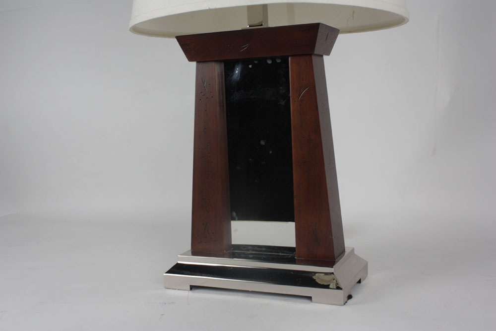 Modern Contemporary Mirrored Wood Pillar Desk Lamp