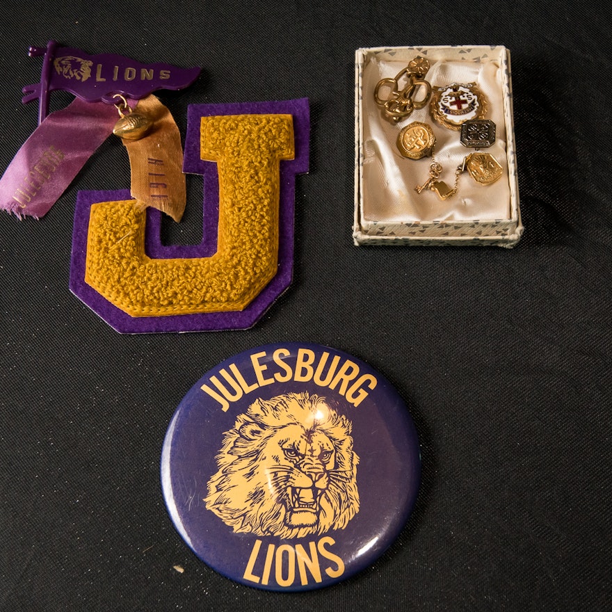 Vintage Pins, Including Scouts and 4H, and Julesburg Lions Items