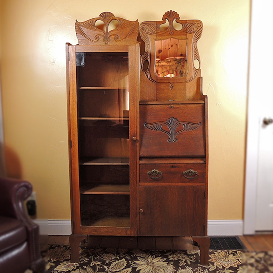 Antique Oak Side by Side Secretary with Bookcase