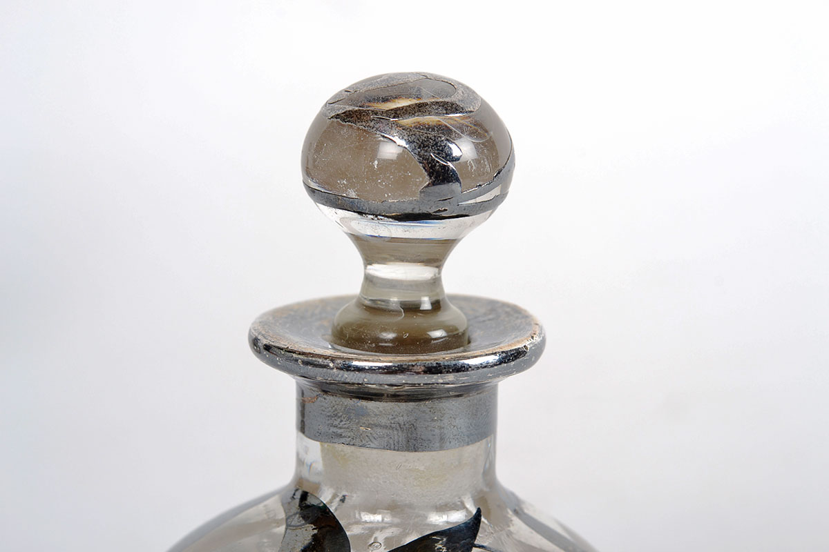 Pair of Floral Sterling Silver Overlay Perfume Bottles