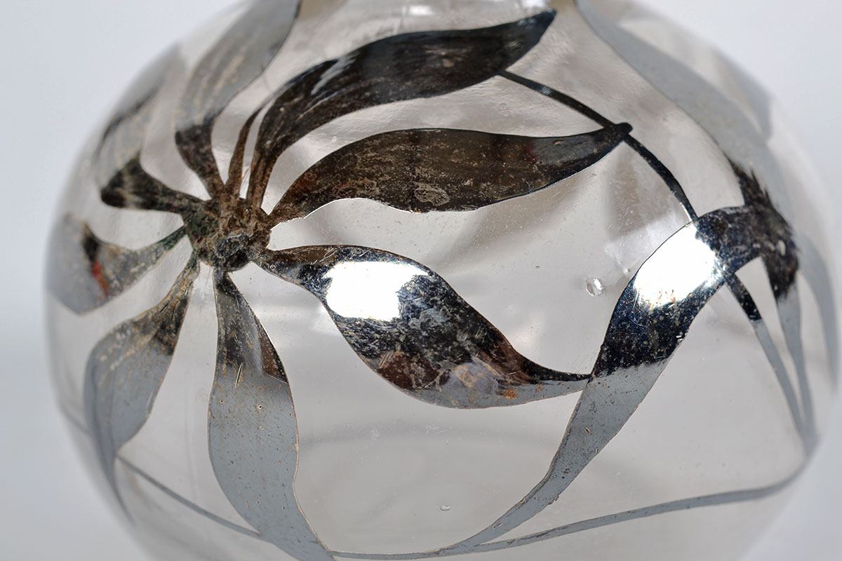 Pair of Floral Sterling Silver Overlay Perfume Bottles