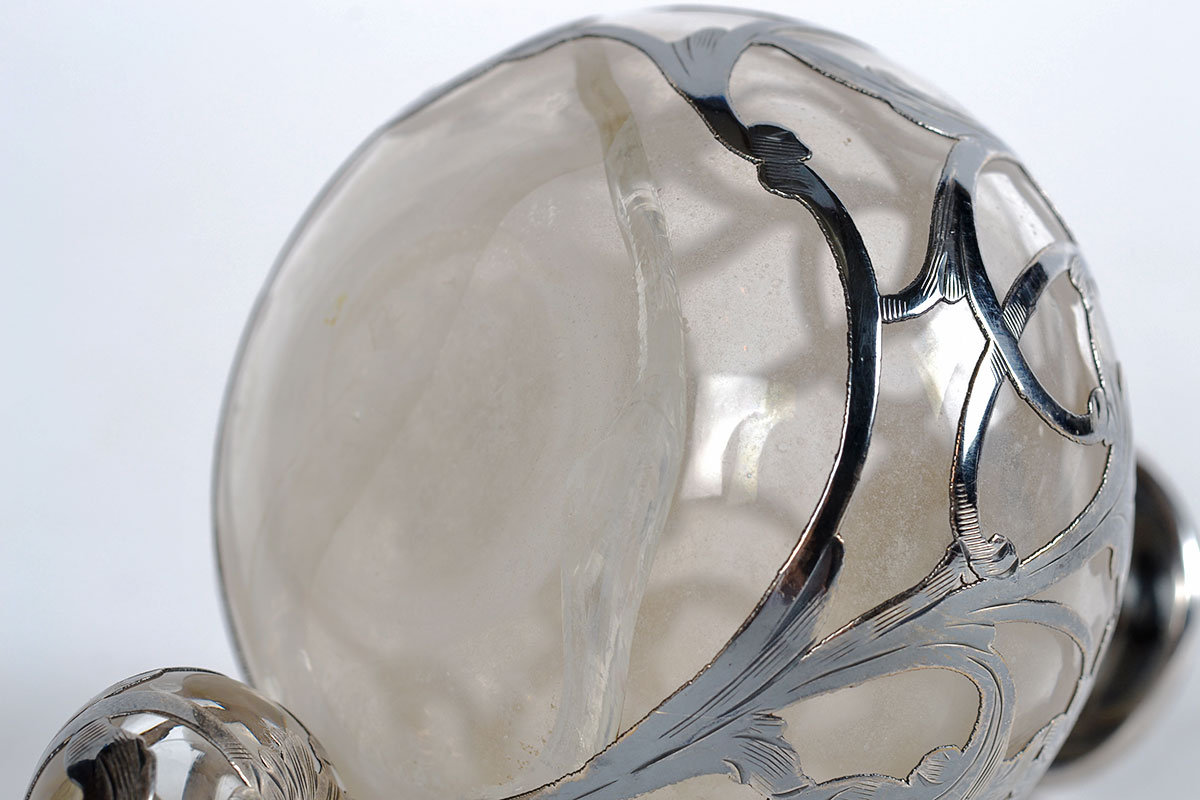 Pair of Floral Sterling Silver Overlay Perfume Bottles