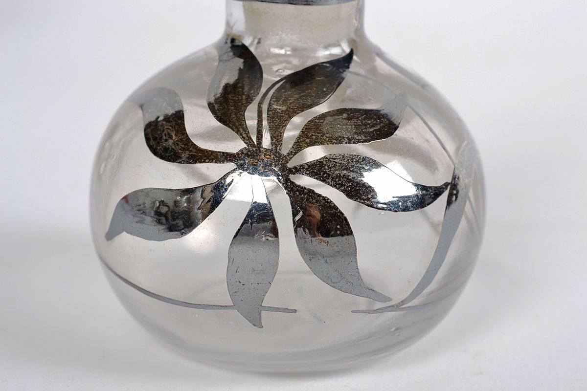 Pair of Floral Sterling Silver Overlay Perfume Bottles