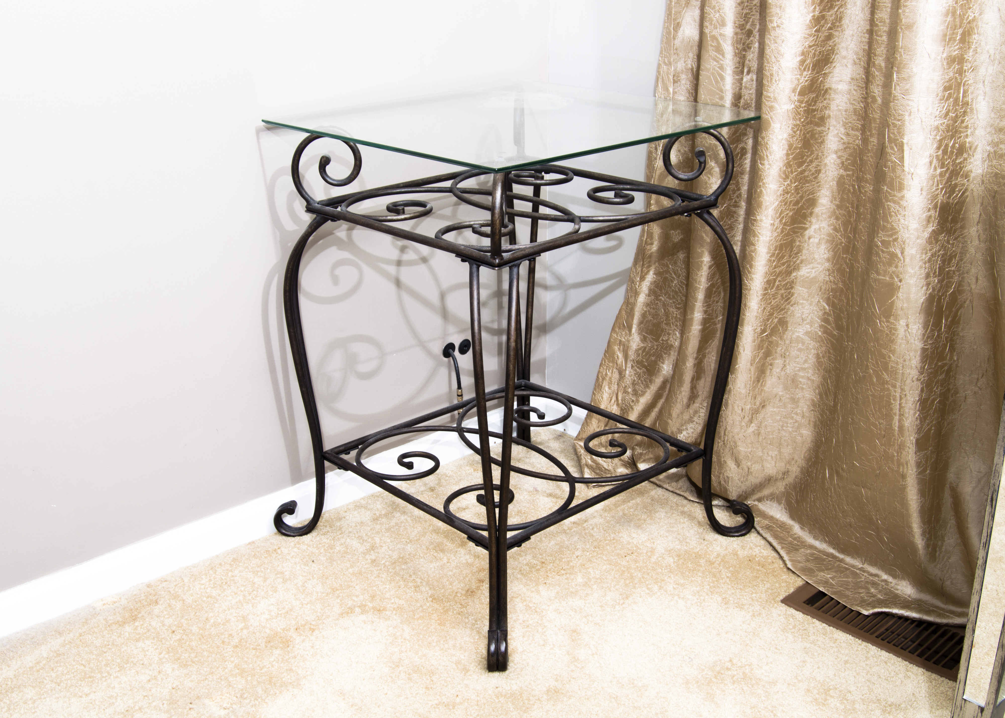 Wrought Iron Glass Top End Table