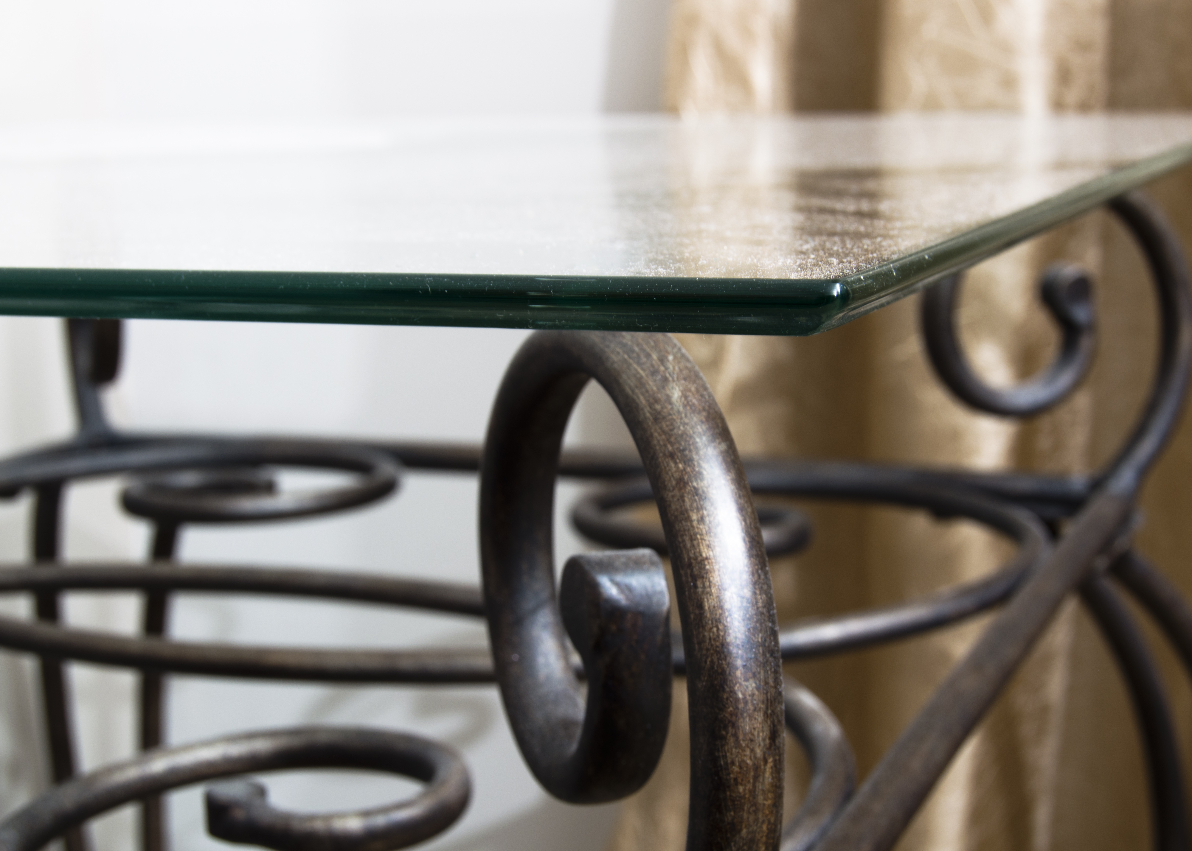 Wrought Iron Glass Top End Table