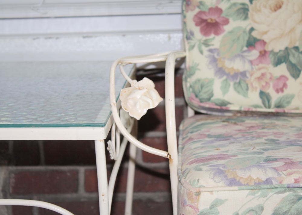 White Wrought Iron Patio Chair and Side Table
