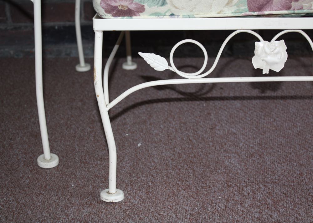 White Wrought Iron Patio Chair and Side Table