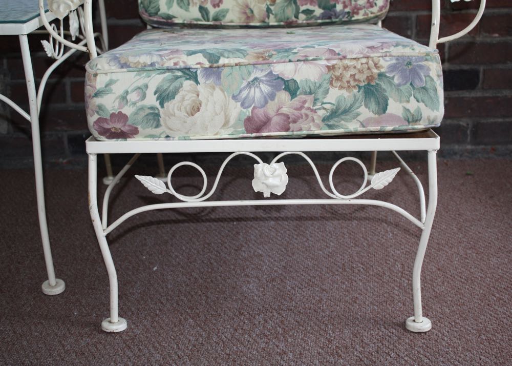 White Wrought Iron Patio Chair and Side Table