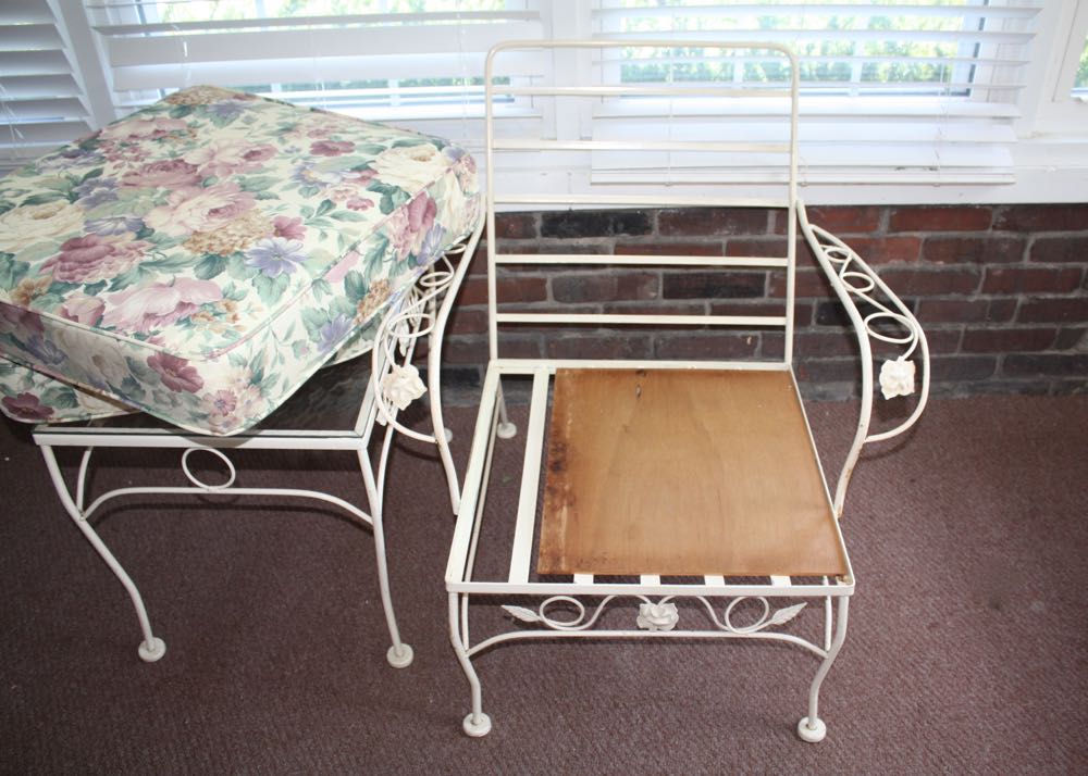 White Wrought Iron Patio Chair and Side Table