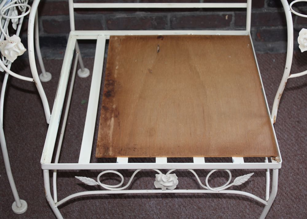 White Wrought Iron Patio Chair and Side Table