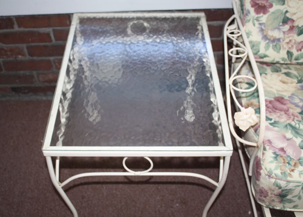 White Wrought Iron Patio Chair and Side Table
