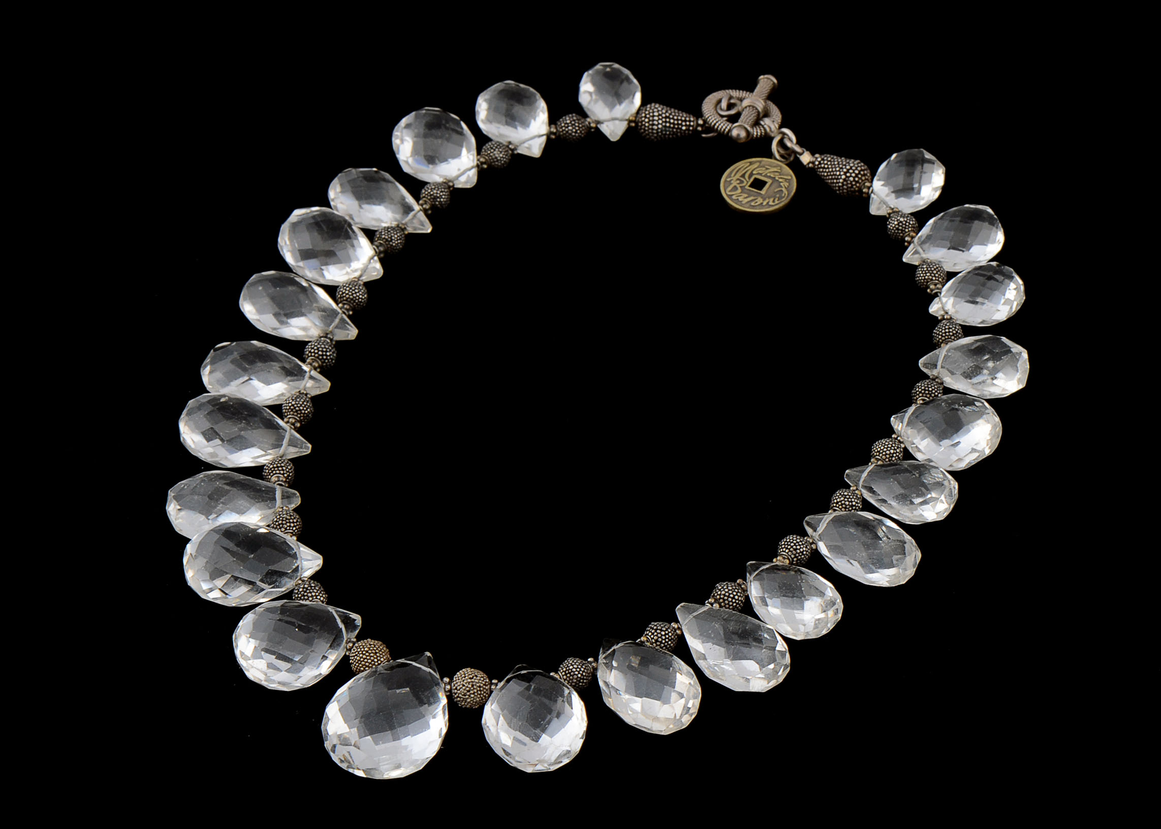 Natalie Baroni Designer Sterling and Clear Quartz Prism Necklace