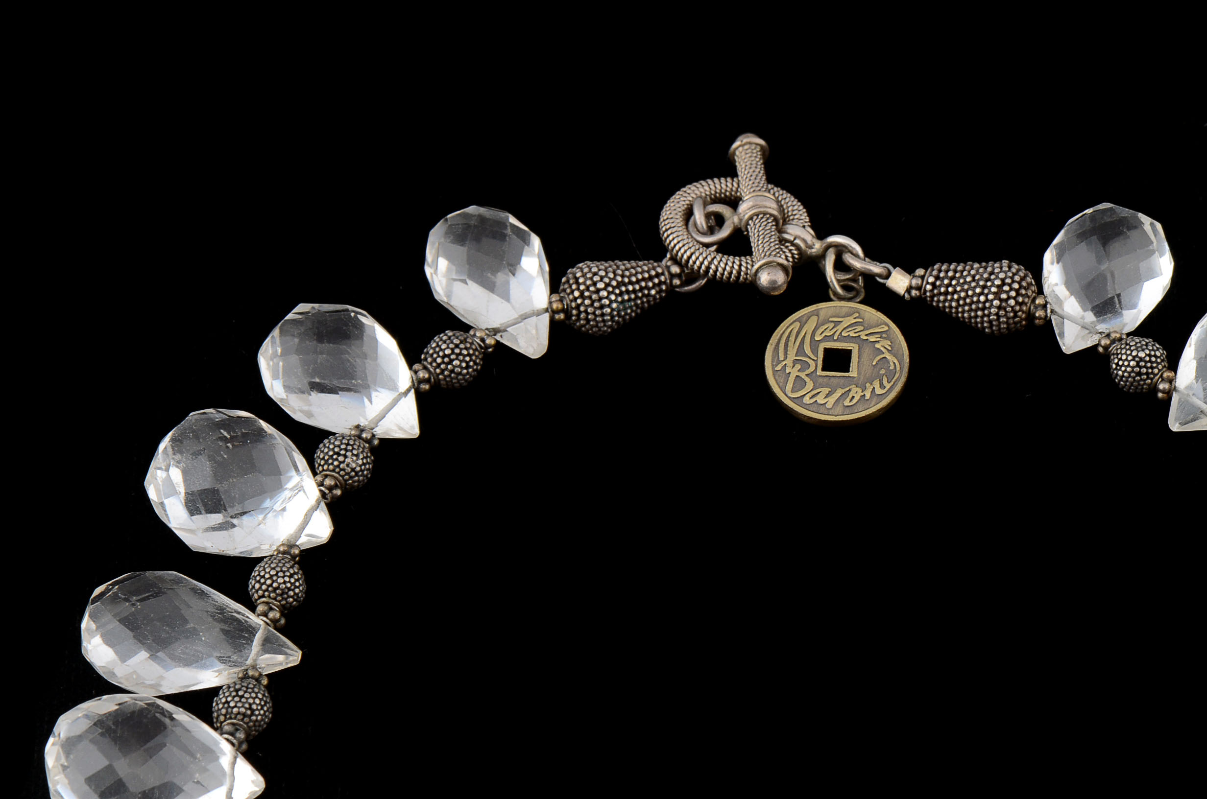 Natalie Baroni Designer Sterling and Clear Quartz Prism Necklace