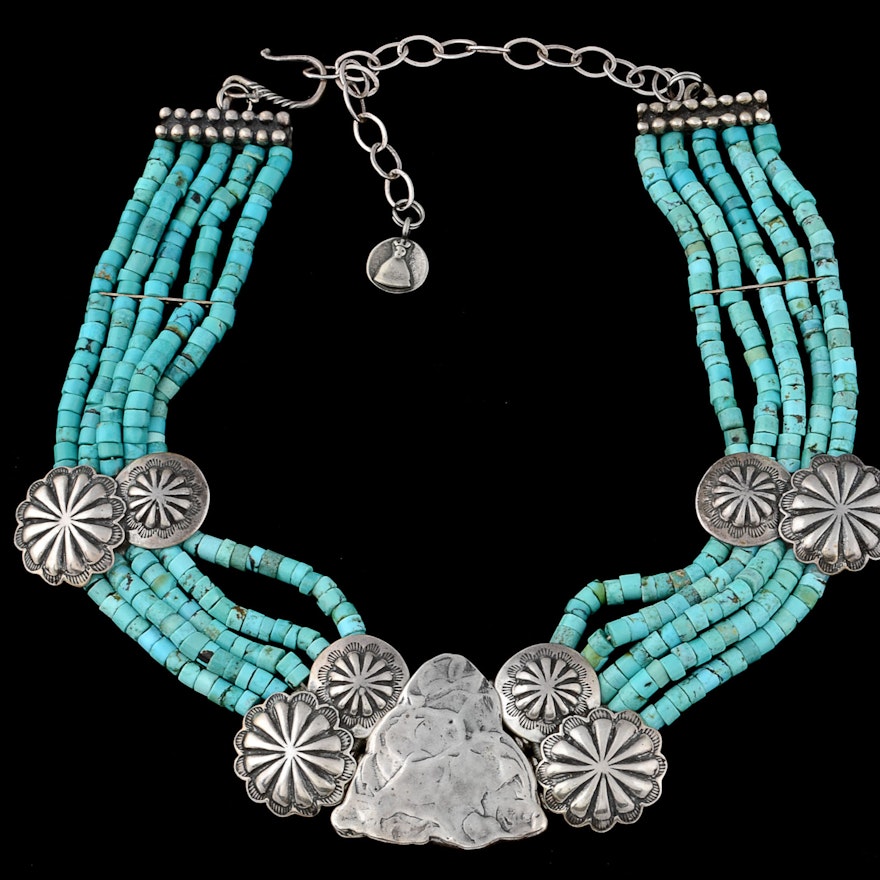Mary and Doug Hancock Sterling and Turquoise Collar Necklace