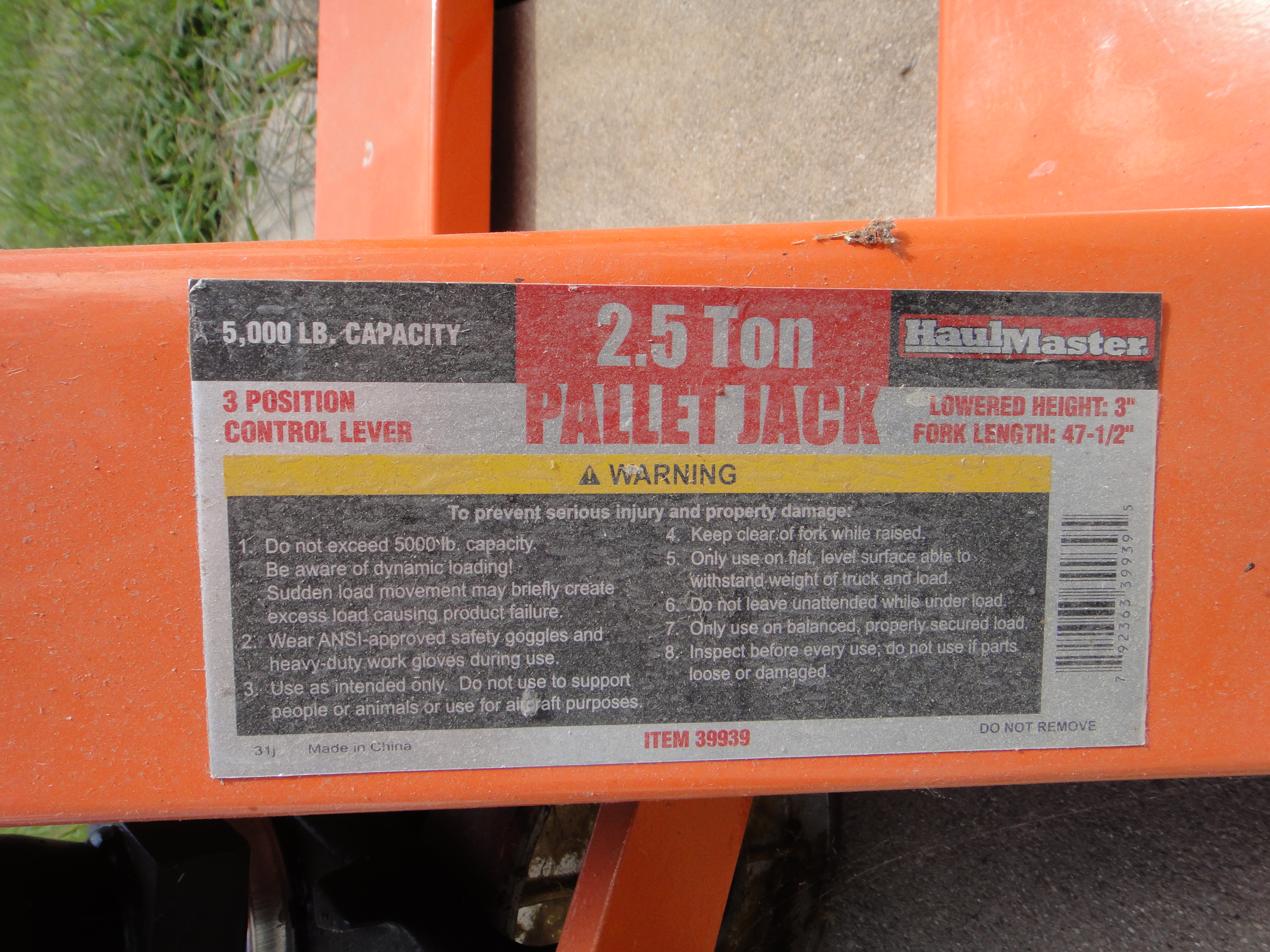 Haul Master 2.5 Ton Pallet Jack