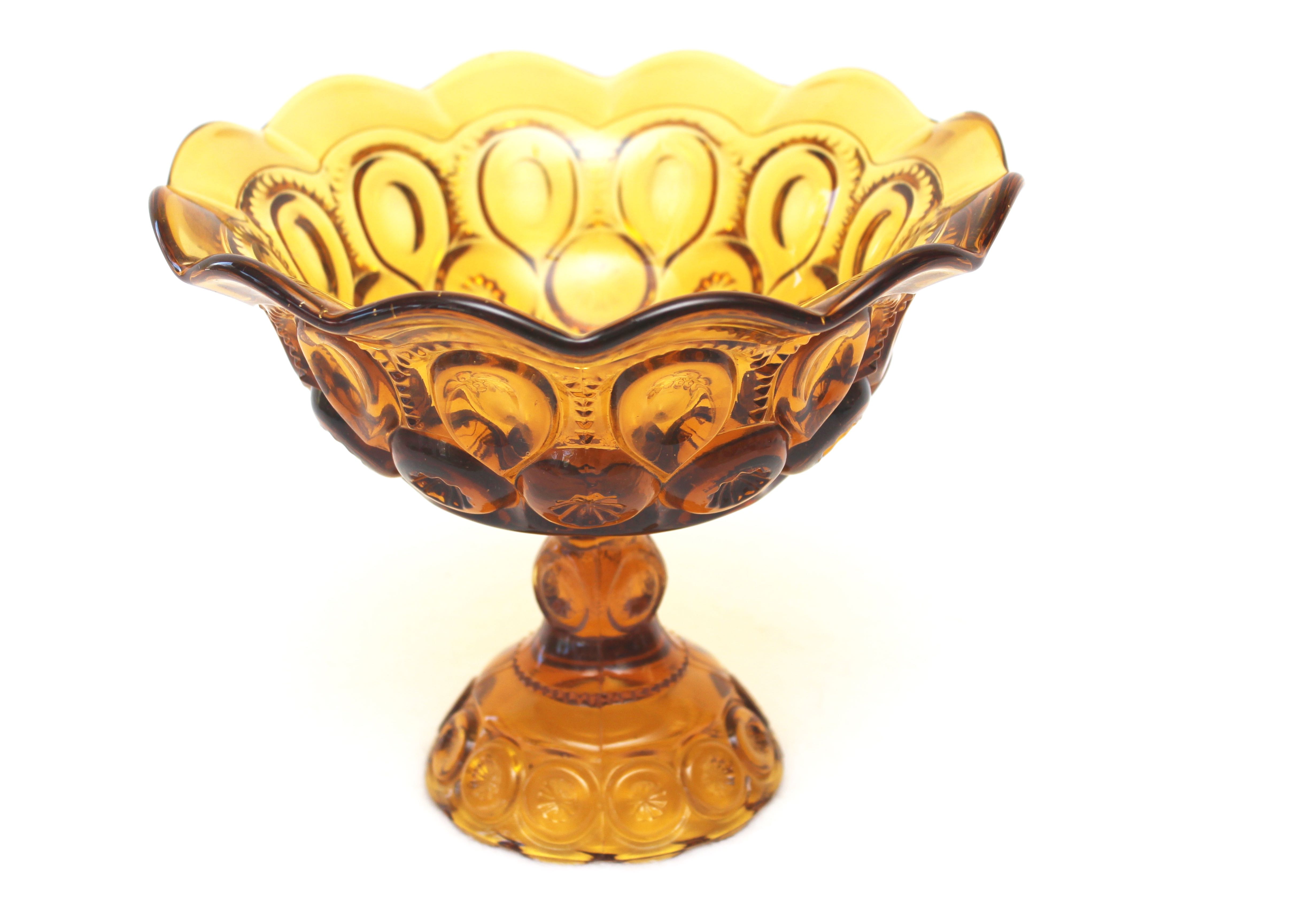 Vintage Amber "Moon and Stars" Footed Compote by L.E. Smith
