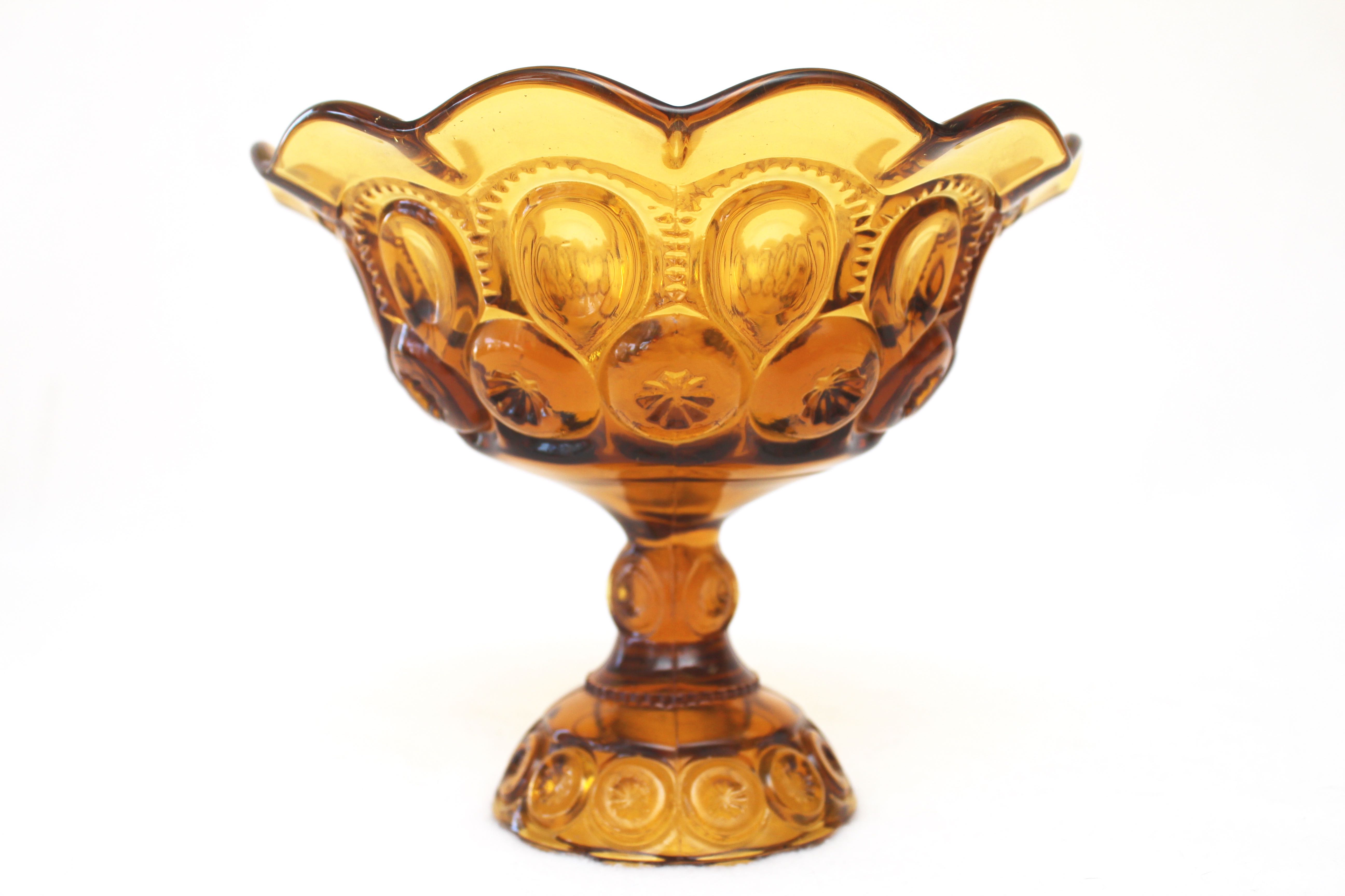 Vintage Amber "Moon and Stars" Footed Compote by L.E. Smith
