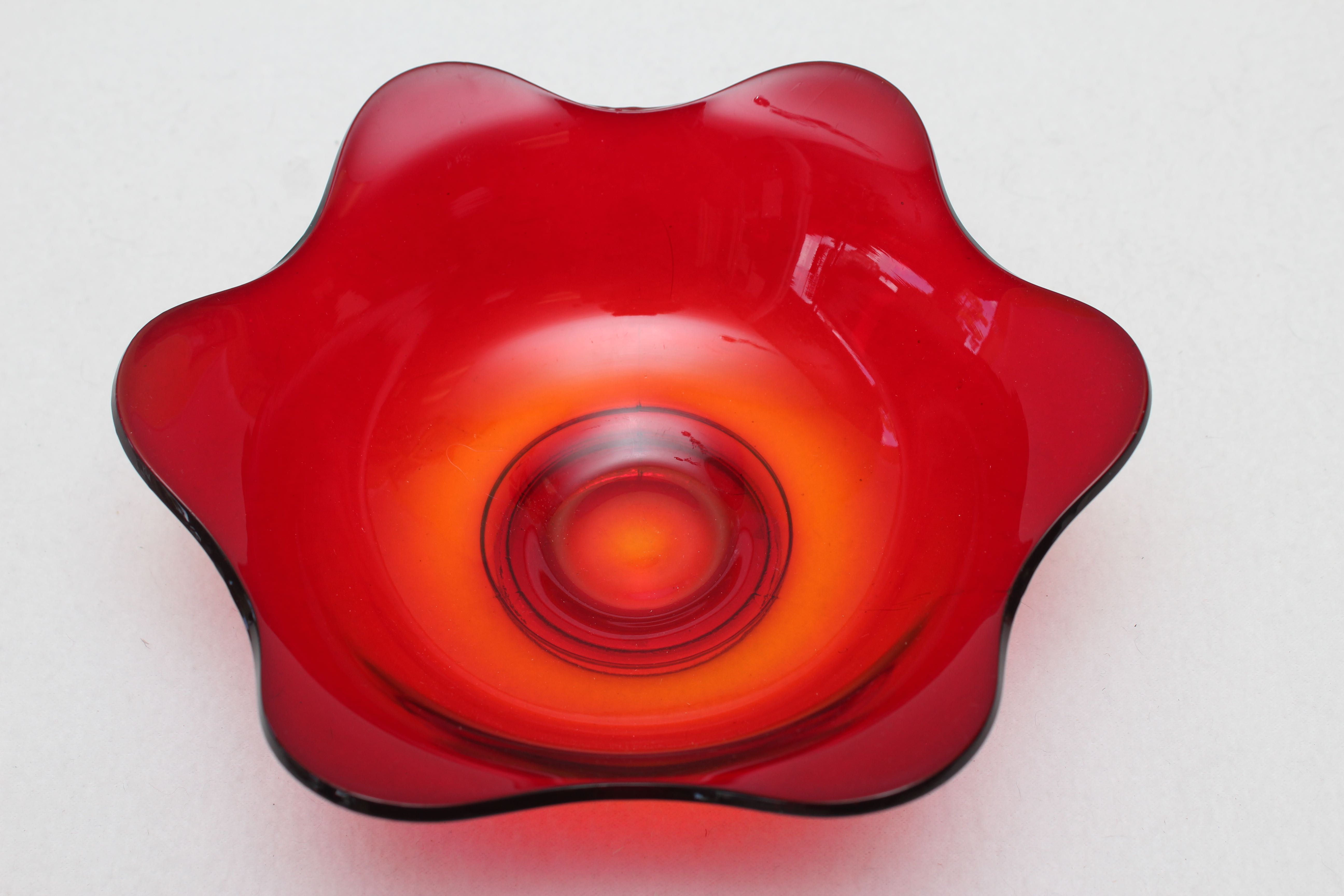 Vintage Ruby Red Art Glass Bowl with a Studio Glass Bowl