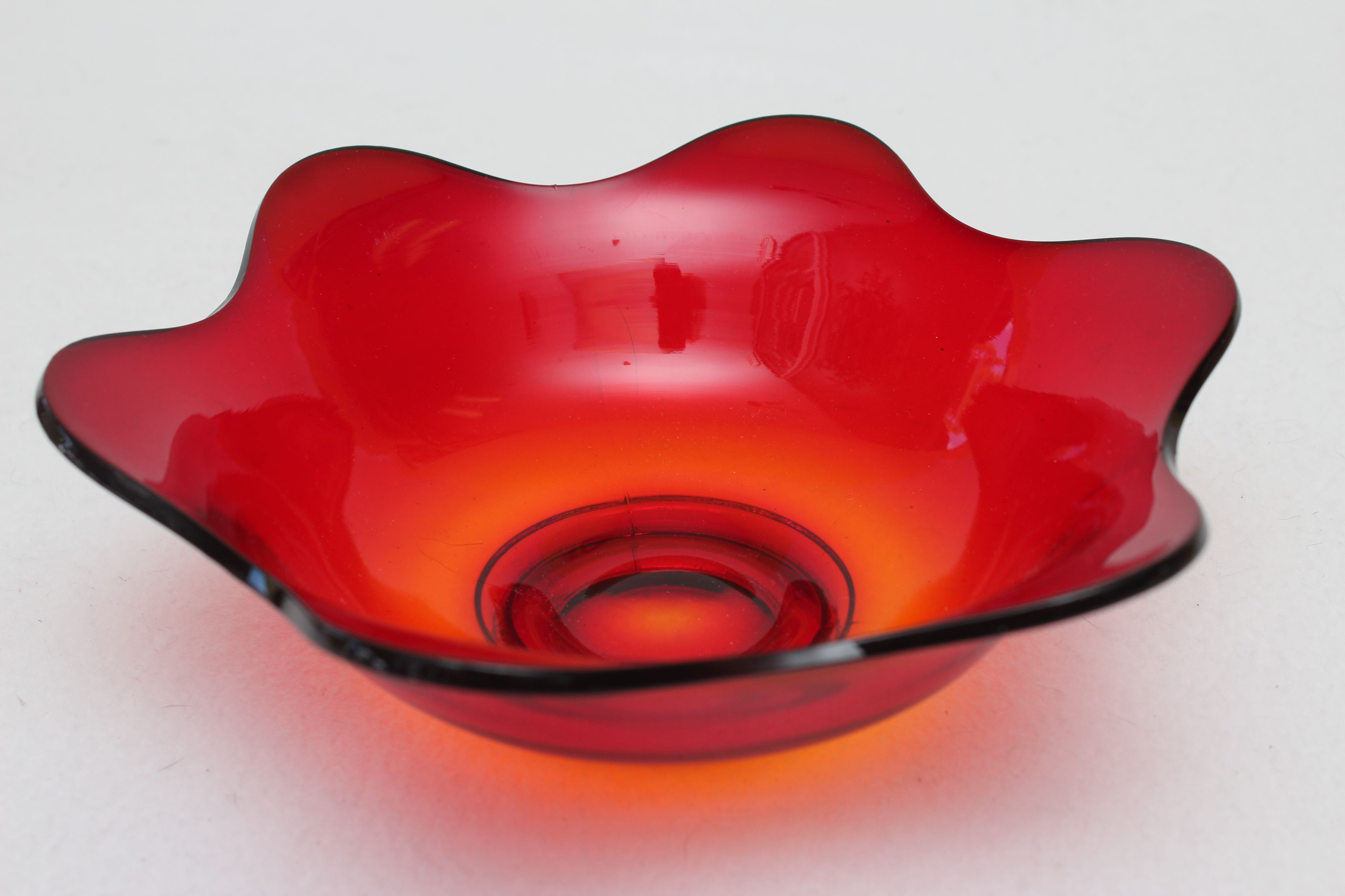 Vintage Ruby Red Art Glass Bowl with a Studio Glass Bowl