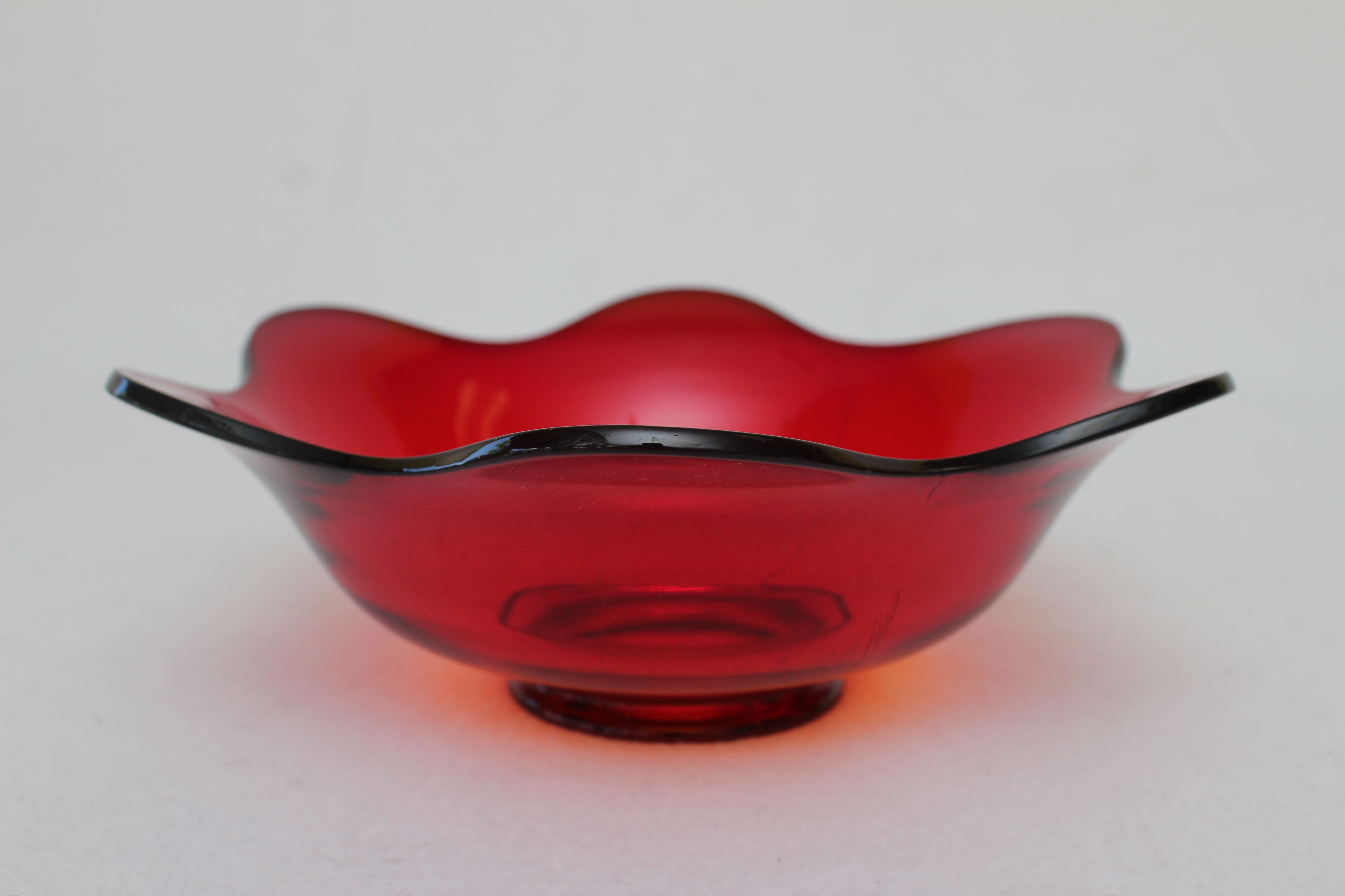 Vintage Ruby Red Art Glass Bowl with a Studio Glass Bowl