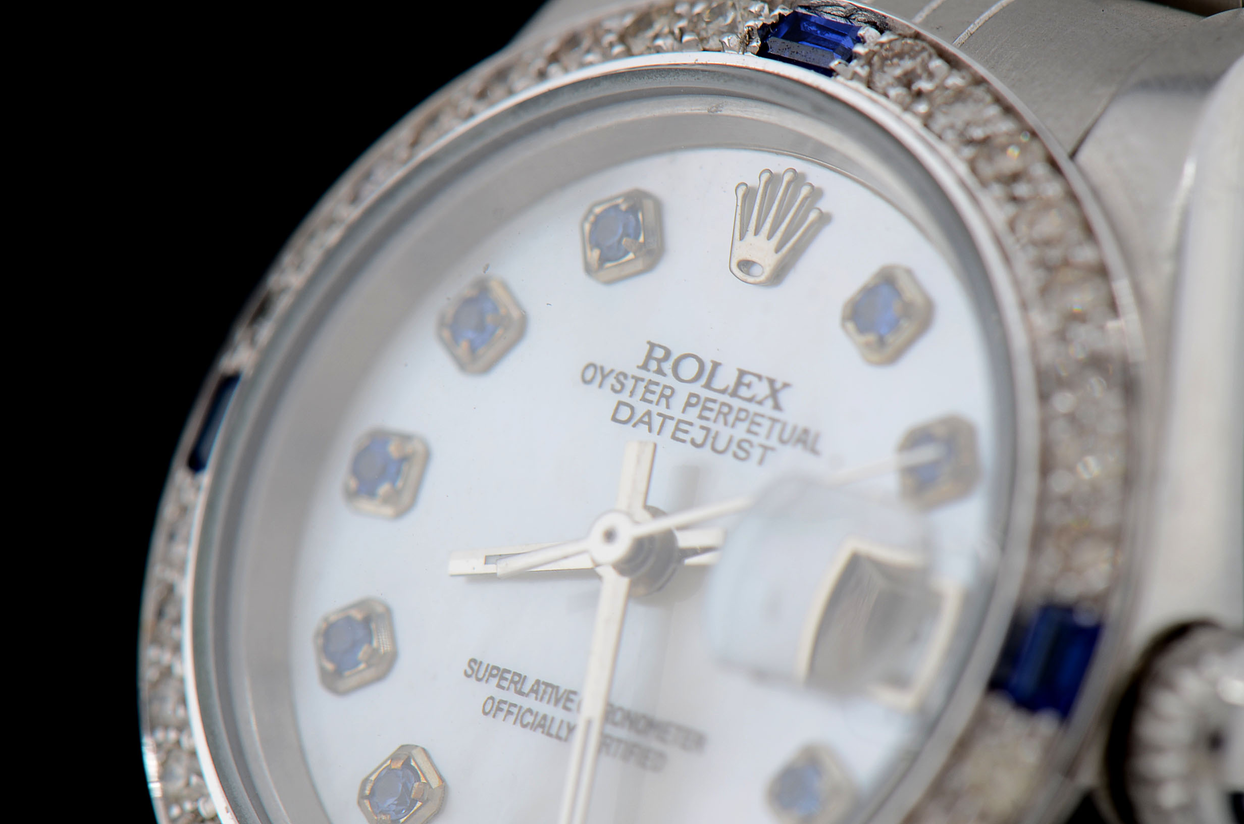 Women's Rolex Diamond and Synthetic Blue Sapphire Watch