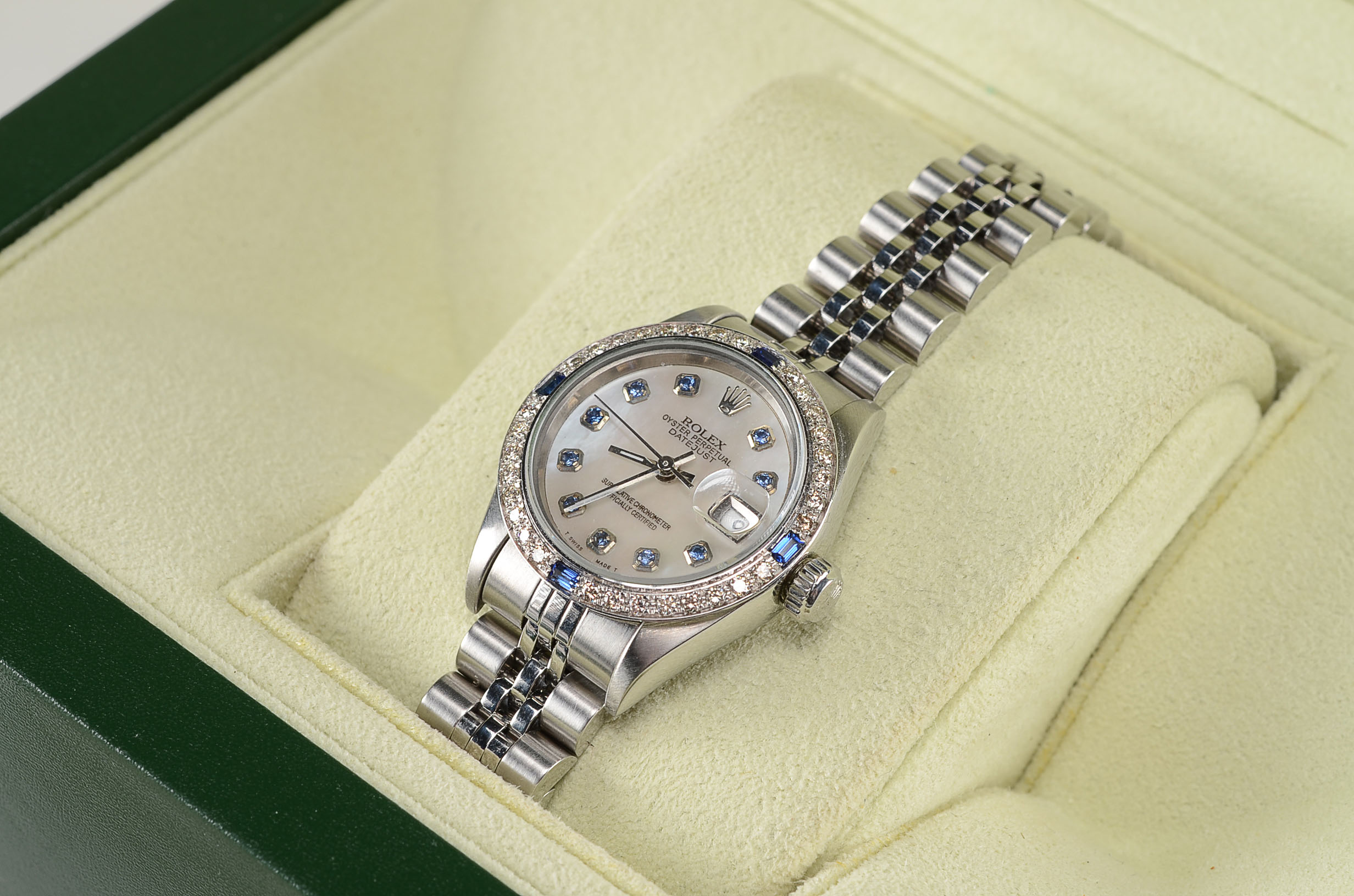 Women's Rolex Diamond and Synthetic Blue Sapphire Watch