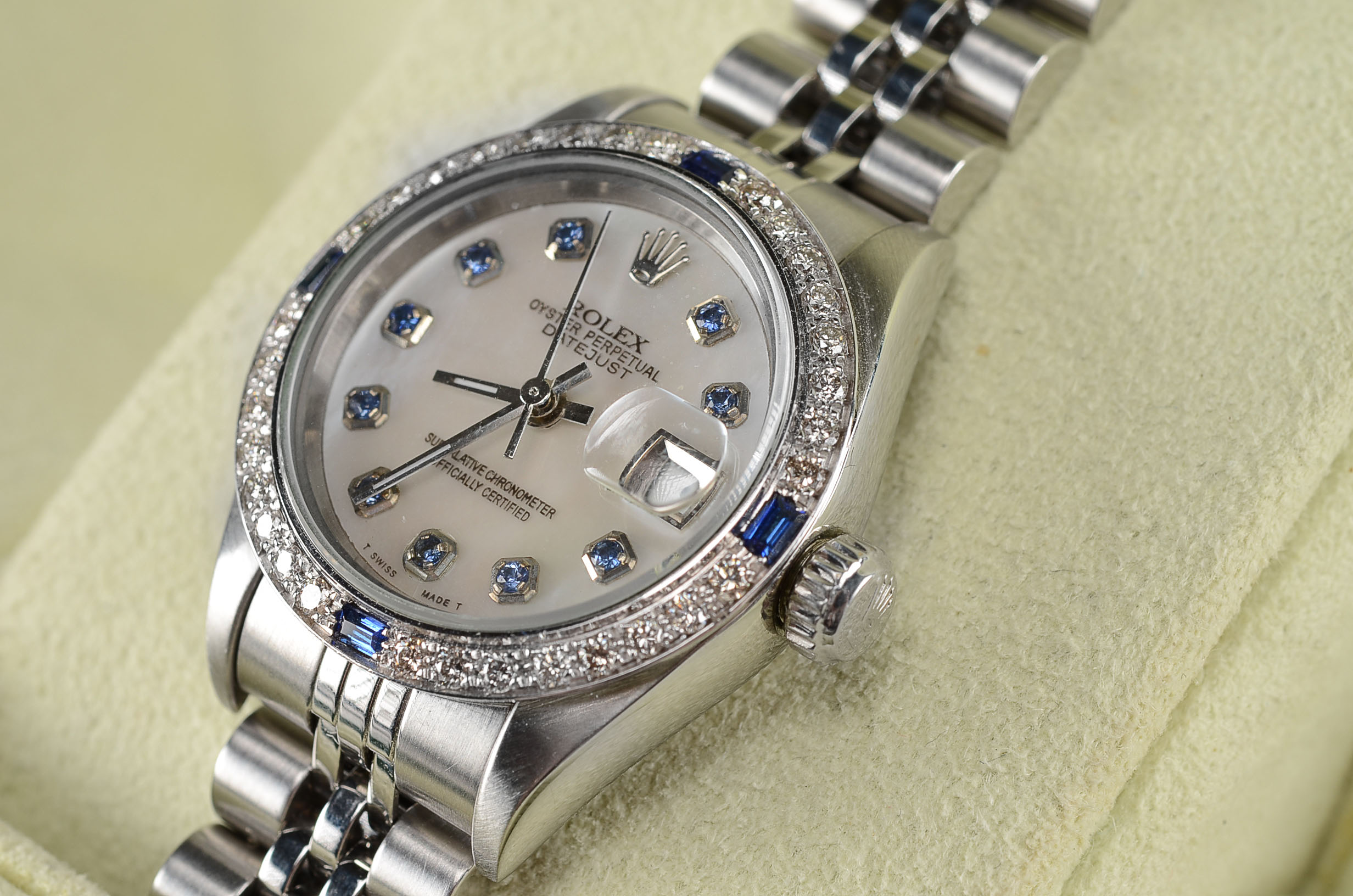 Women's Rolex Diamond and Synthetic Blue Sapphire Watch