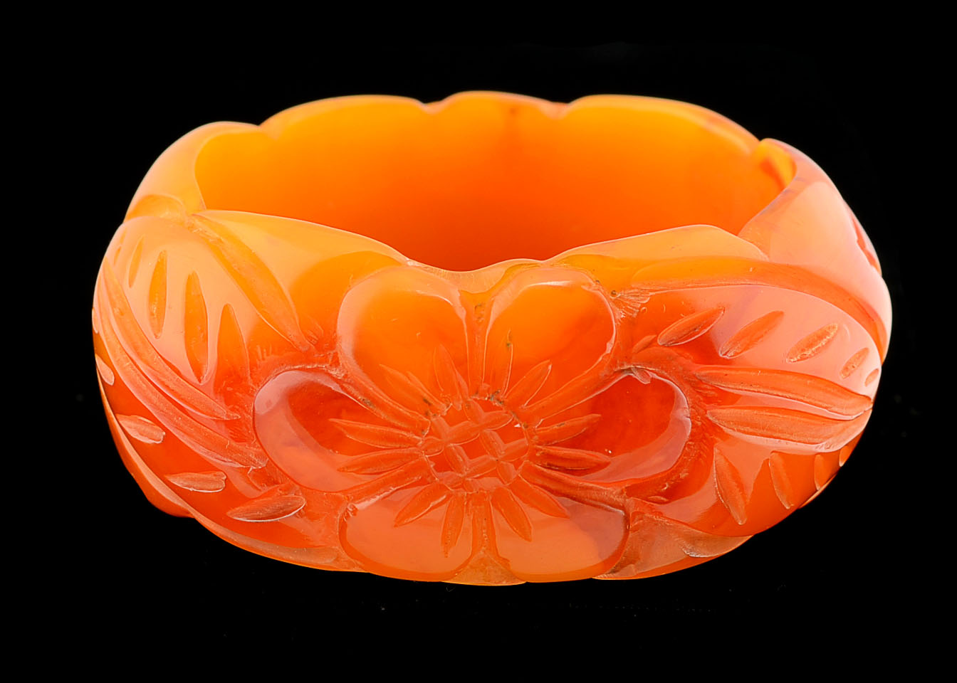Vintage Carved Lucite Wide Bangle in Floral Design