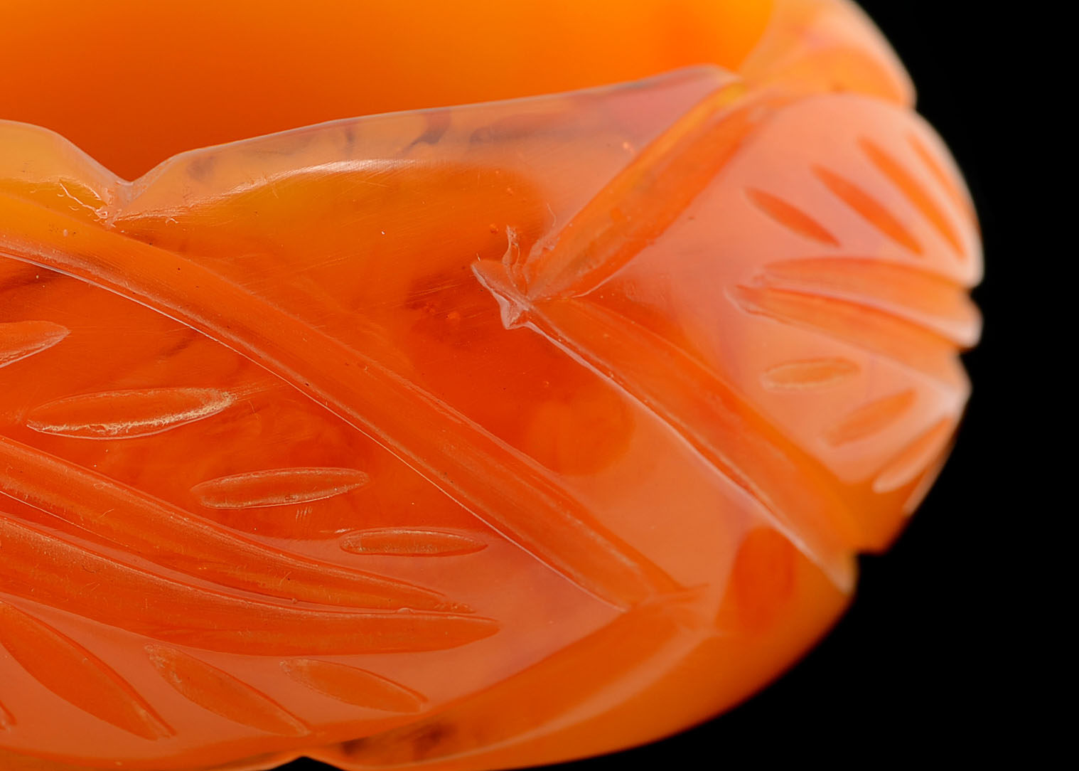 Vintage Carved Lucite Wide Bangle in Floral Design