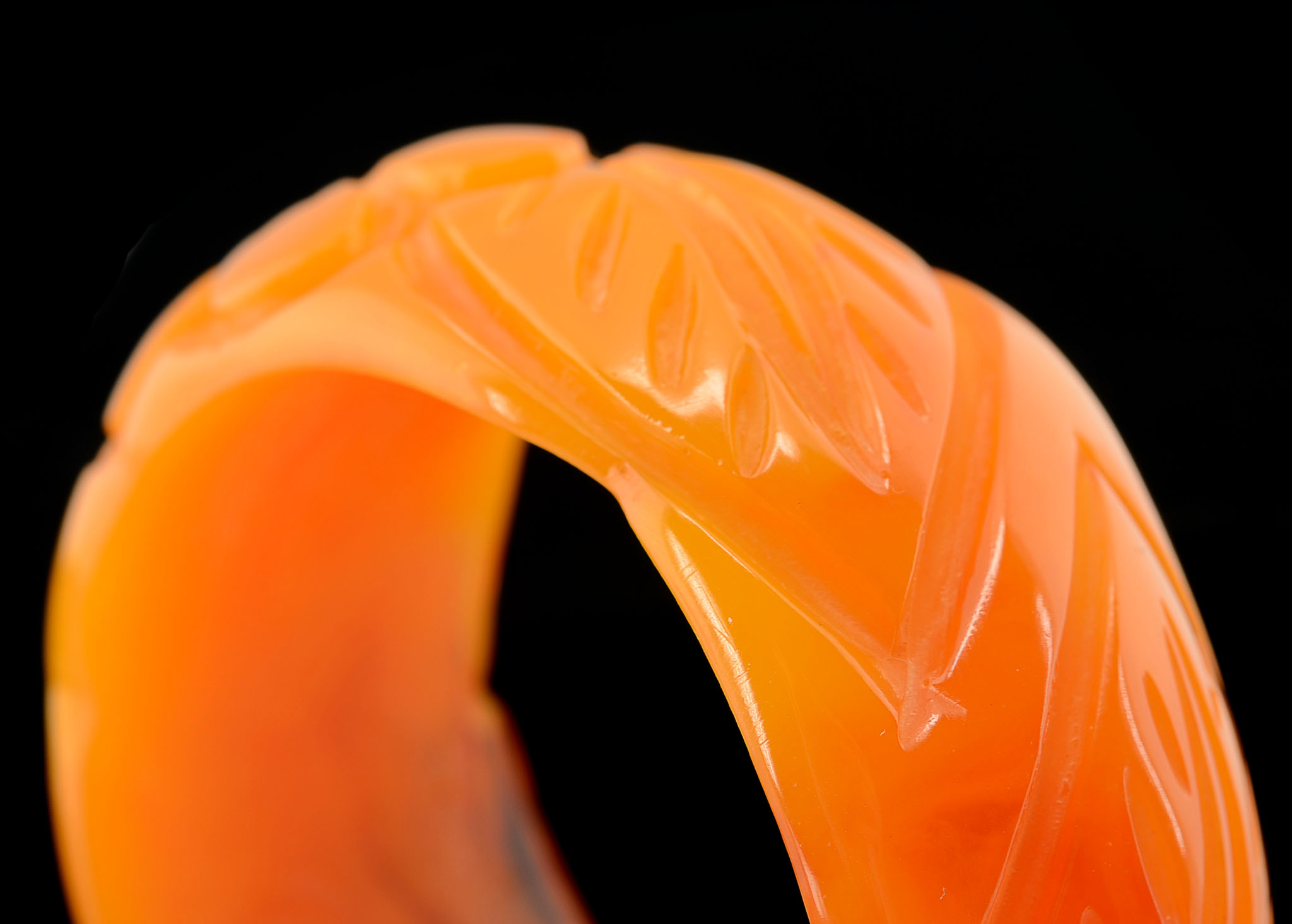 Vintage Carved Lucite Wide Bangle in Floral Design