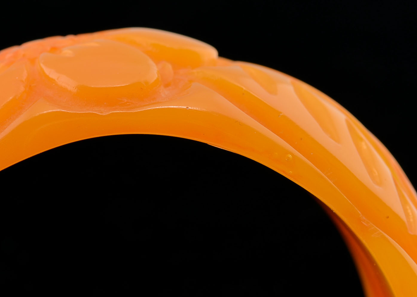 Vintage Carved Lucite Wide Bangle in Floral Design