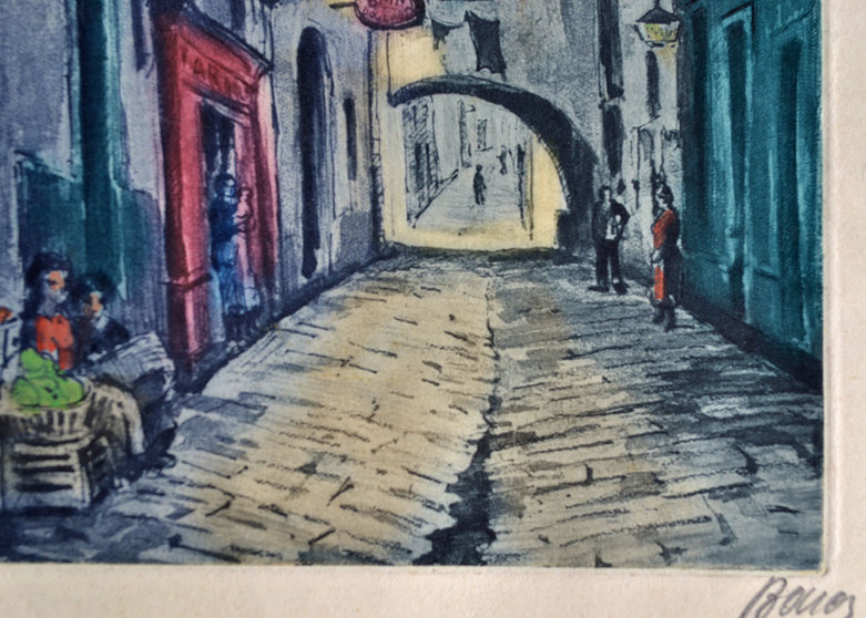 Vintage Hand Colored Etchings by Marcel Julien Baron