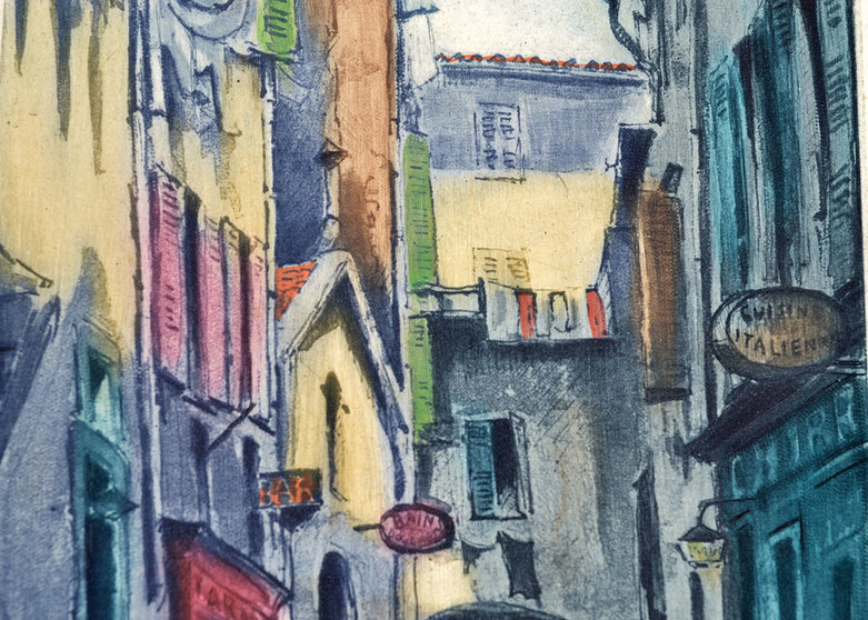 Vintage Hand Colored Etchings by Marcel Julien Baron