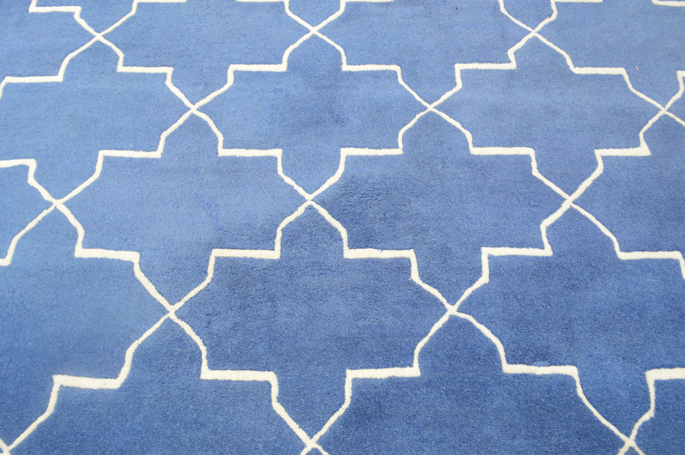 Large Blue and White Wool Area Rug