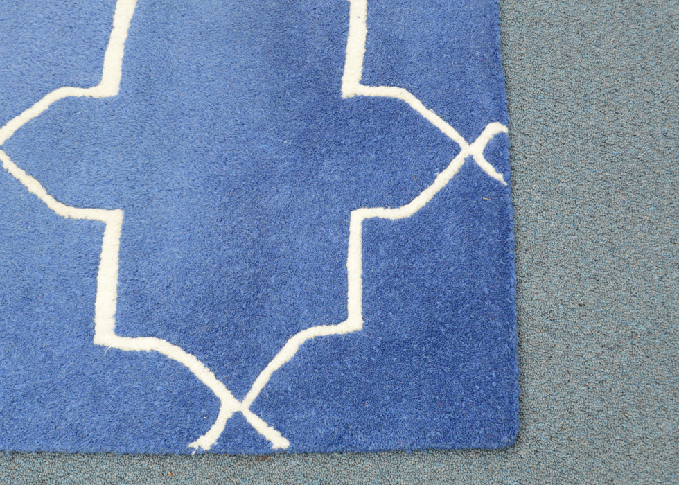 Large Blue and White Wool Area Rug