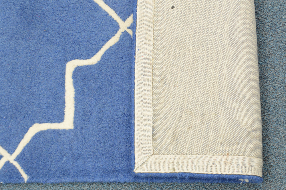 Large Blue and White Wool Area Rug