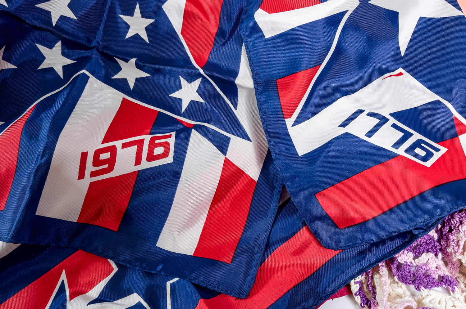 Vintage Scarves, Fabric Remnants and Knitting Needles