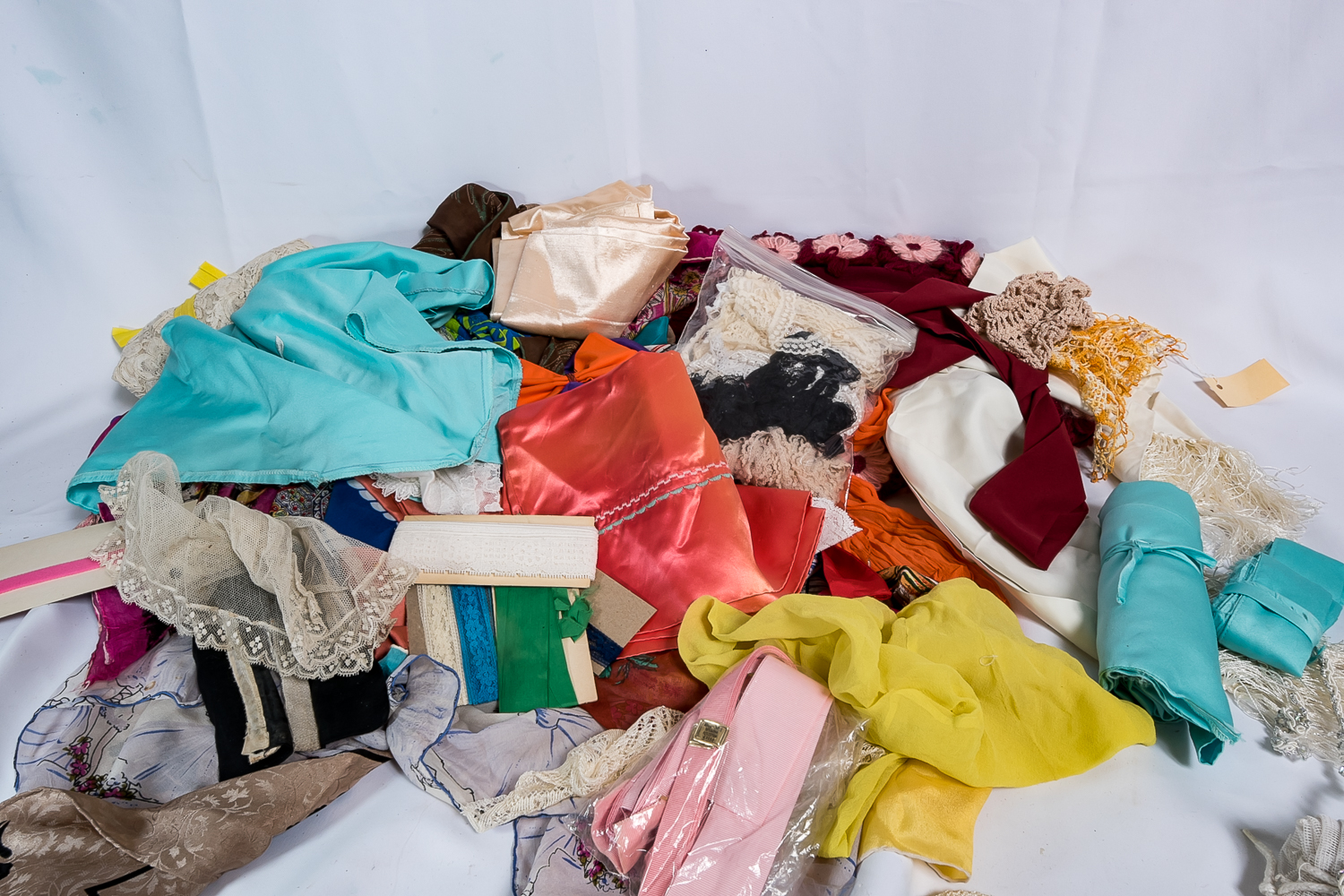 Vintage Scarves, Fabric Remnants and Knitting Needles