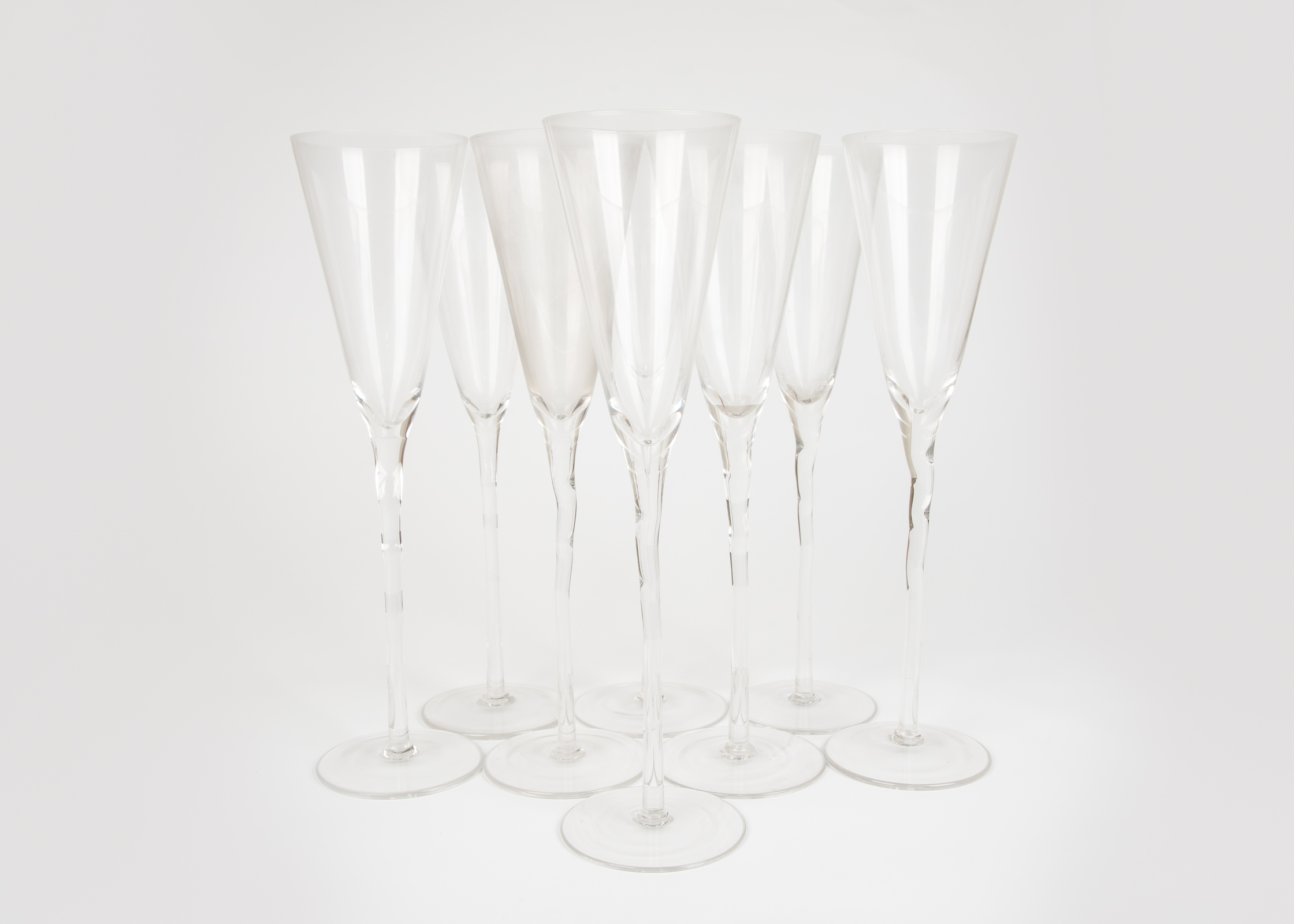 Set of Eight Long Stem Champagne Flutes