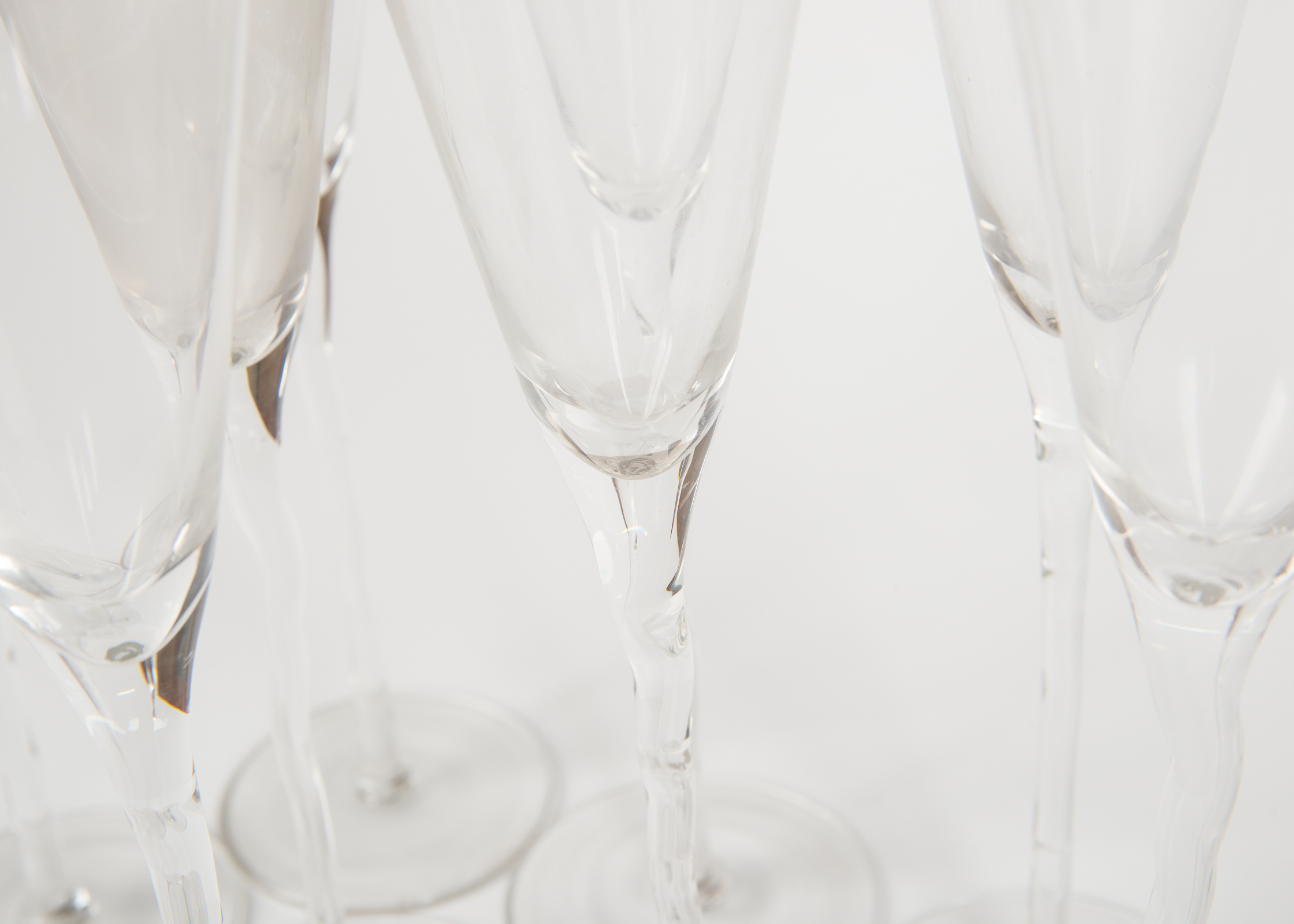 Set of Eight Long Stem Champagne Flutes